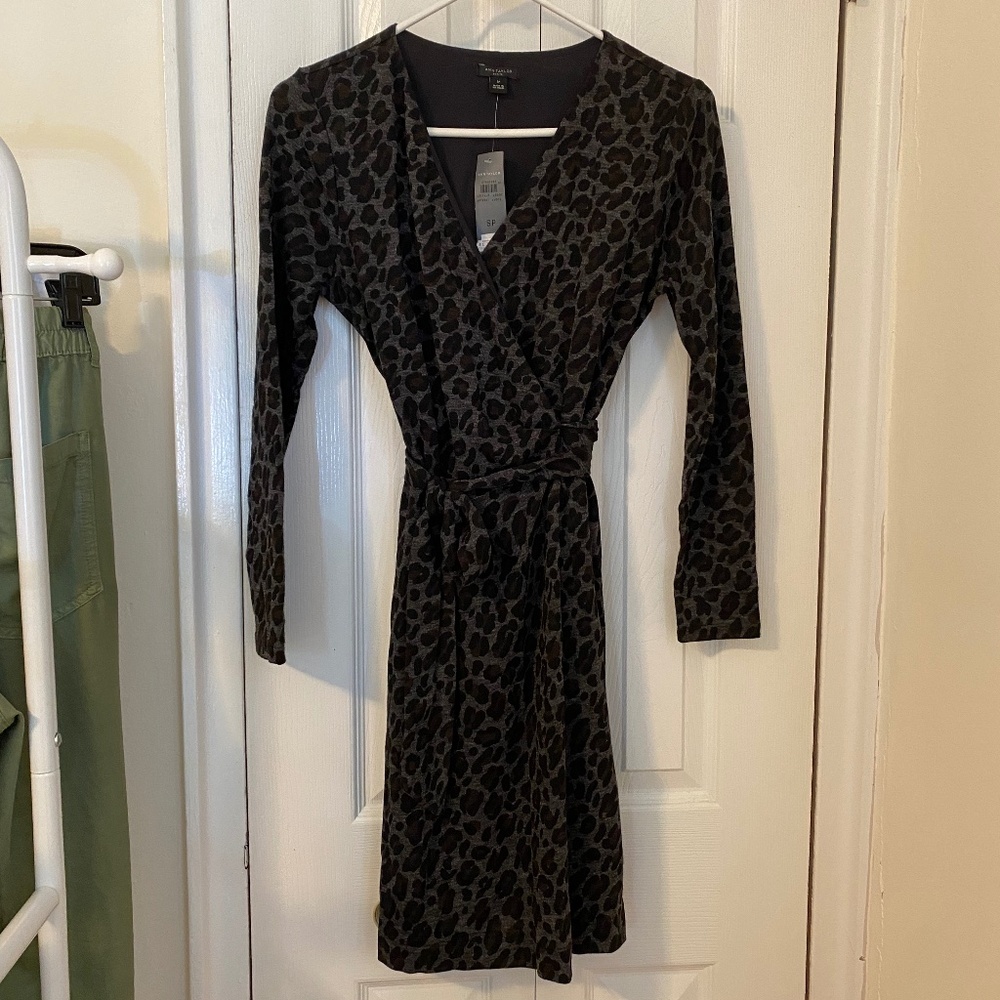 NWT Ann Taylor wrap dress, Size: Petite Small, Color: Grey leopard print